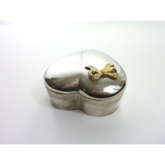 Valentine Steel silver Trinket Jewelry candy Heart Shaped Box with Metal Bow - Picture 3 of 5